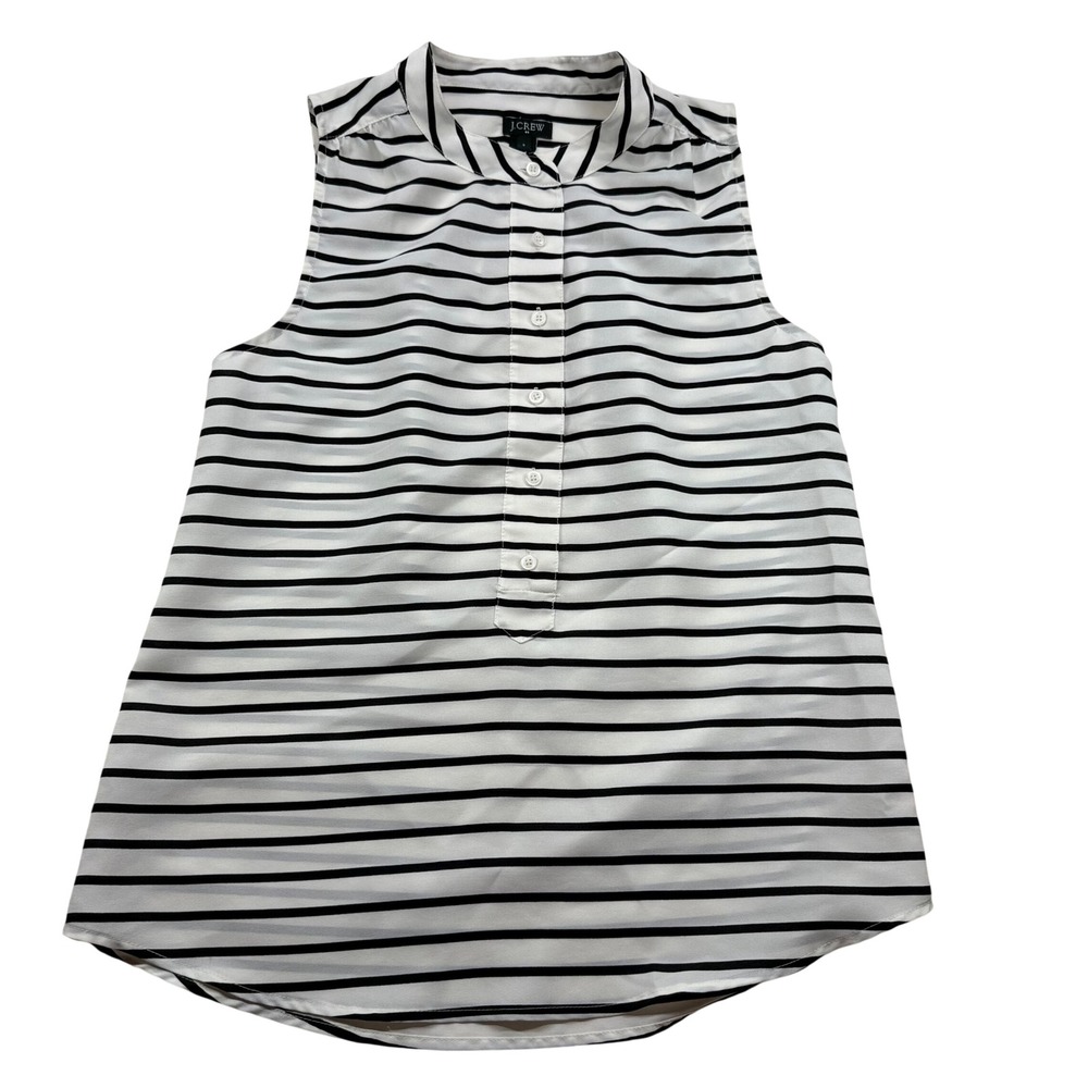 J.Crew Womens Black White Striped Sleeveless Button Up Blouse 91656 Size 2